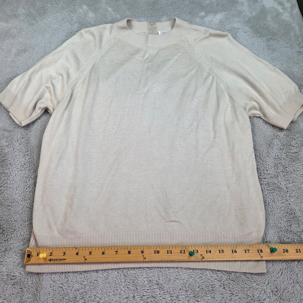 Vintage Duvet Short Sleeve Knit Sweater Womens XL Mock Neck Back Zip Made in USA